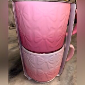 NWT Pink Bow Mugs set of 2 Ceramic Mugs